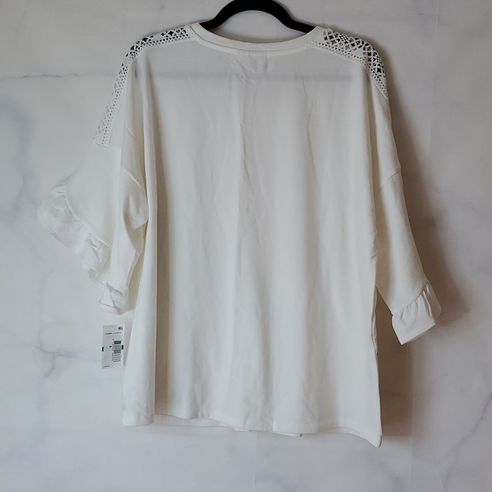 NWT - Style & Co. Cream Ruffle Sleeve Top - Picture 2 of 5